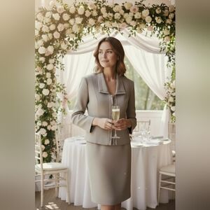 Vintage 90s Zahra Paris Star Mauve Skirt Suit Set Size 14 Mother Of The Bride